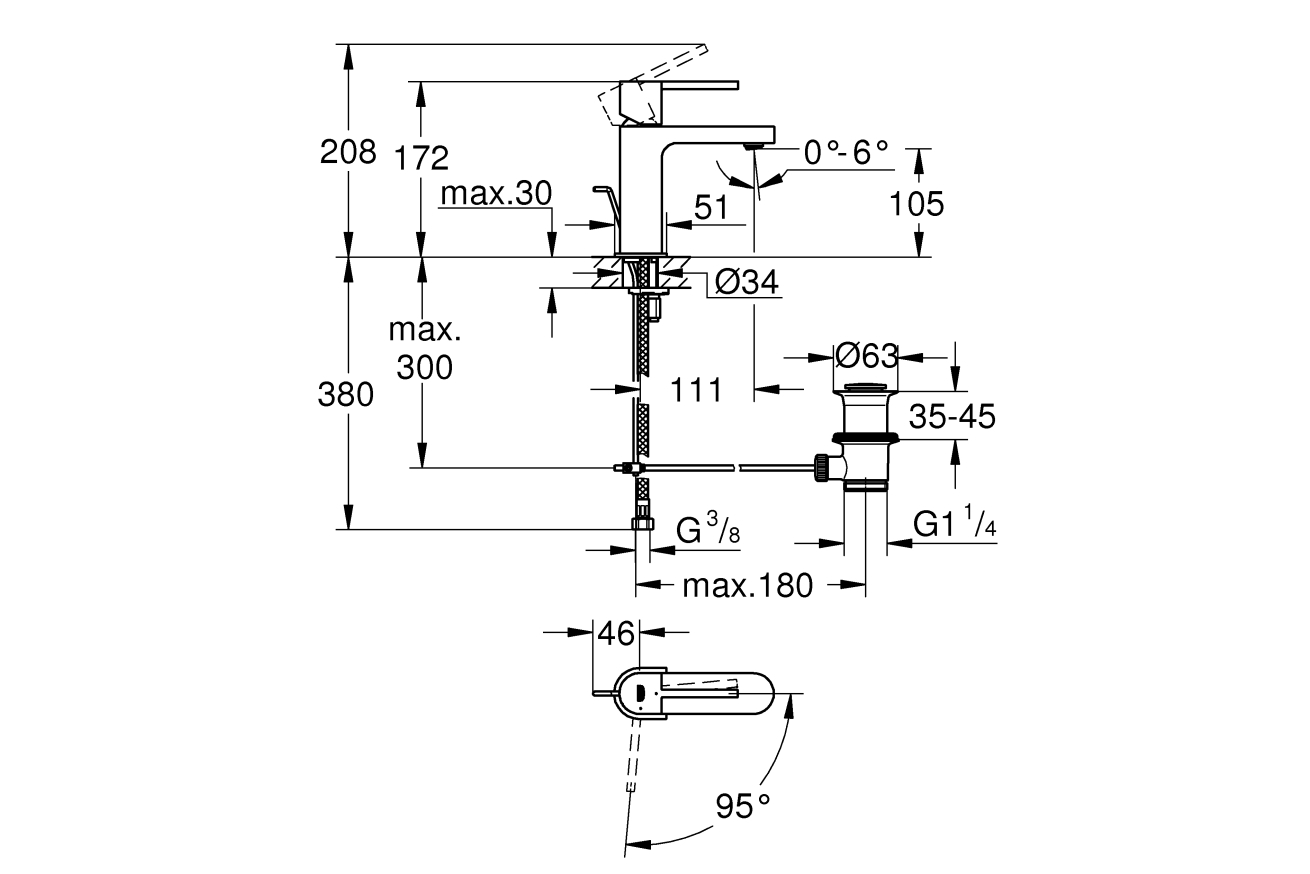 Смеситель для раковины GROHE Plus, S-size, хром (23870003)