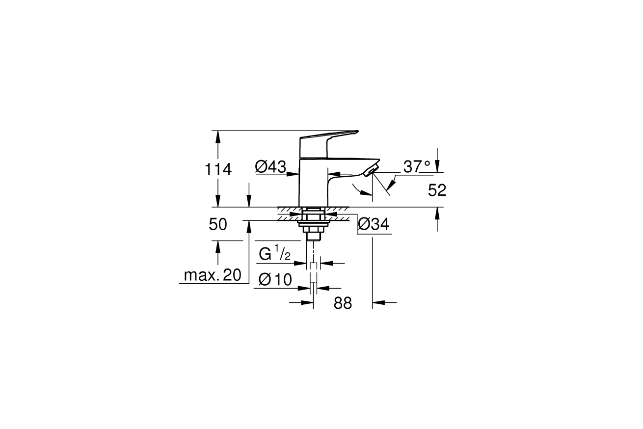 Кран для раковины GROHE BauLoop, без функции смешивания, гладкий корпус, хром (20422001/U) (УЦЕНКА - Царапины на корпусе)