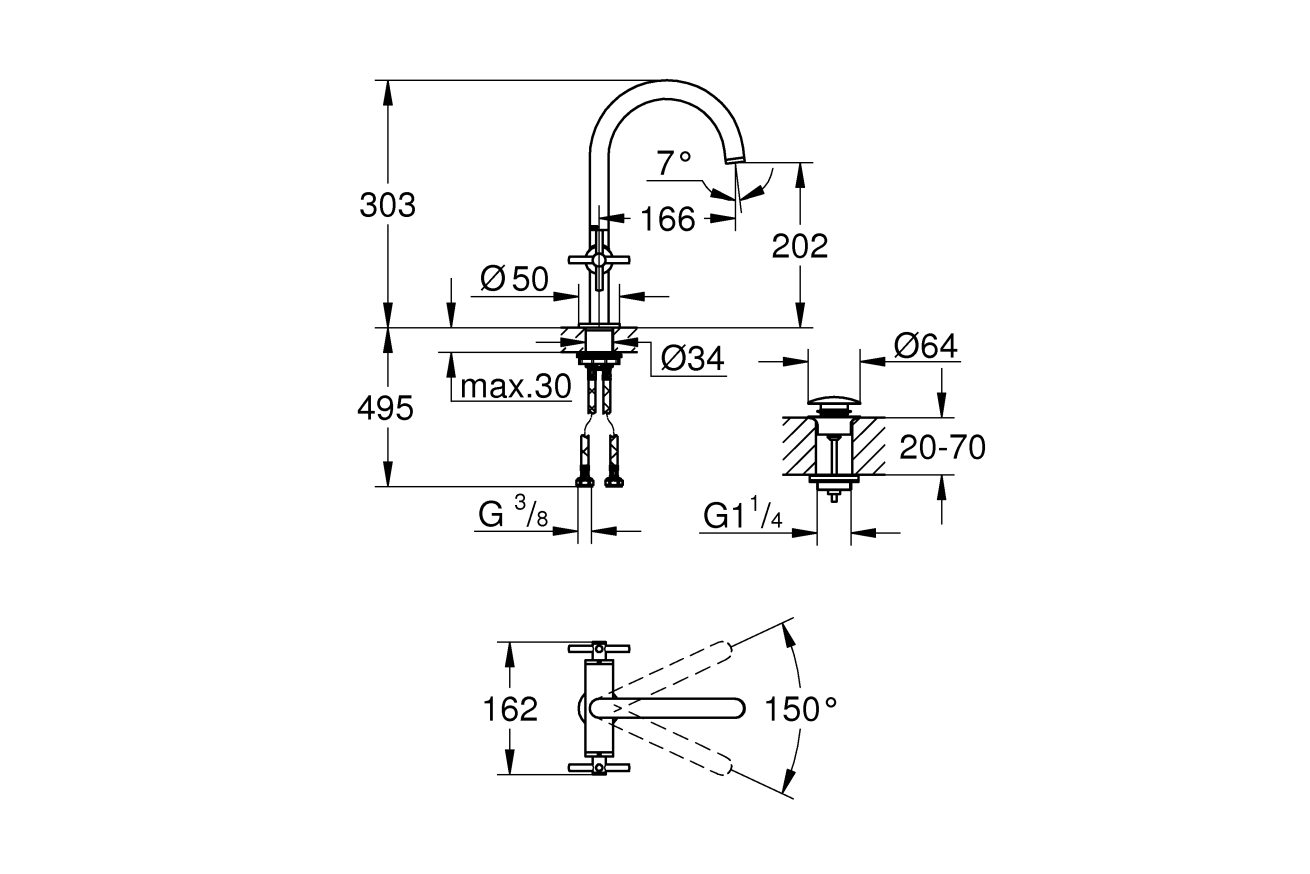 Смеситель для раковины GROHE Atrio двухвентильный, суперсталь (21019DC3)