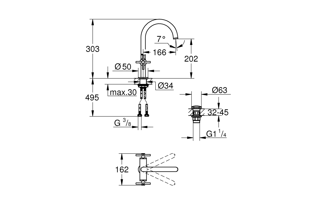 Смеситель для раковины GROHE Atrio двухвентильный, холодный рассвет глянец (21019GL3)