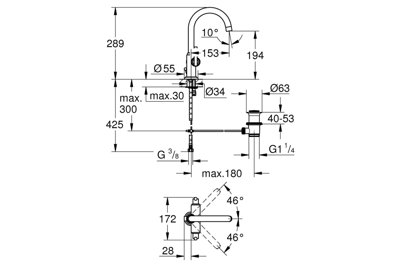 Смеситель для раковины GROHE Atrio Jota с донным клапаном, хром (21022000)