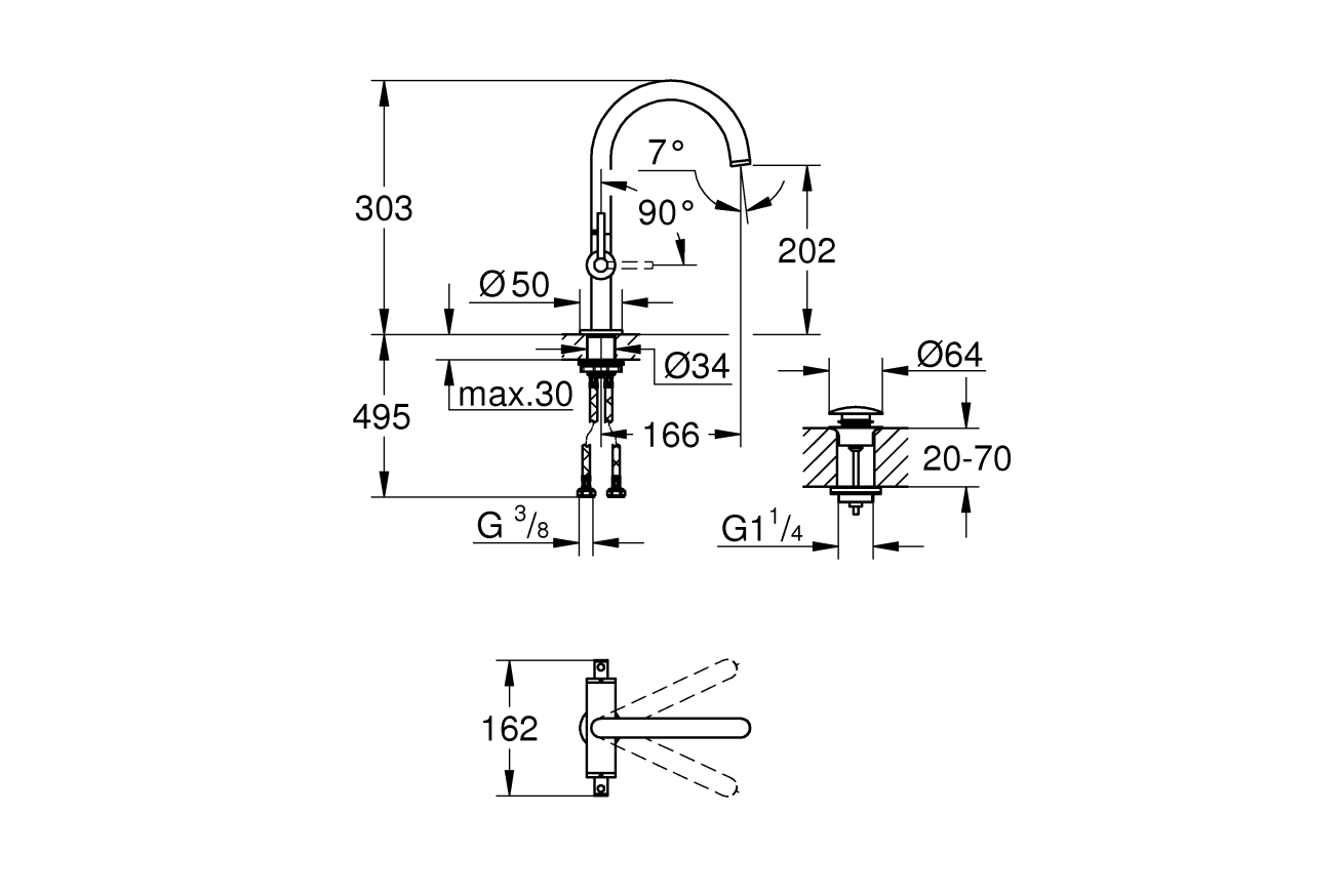 Смеситель для раковины GROHE Atrio двухвентильный, суперталь (21022DC3)