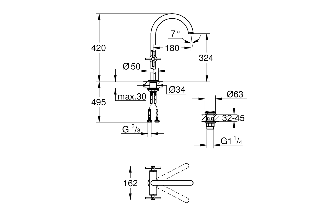 Смеситель для раковины GROHE Atrio двухвентильный, XL-Size, теплый закат глянец (21044DA3)