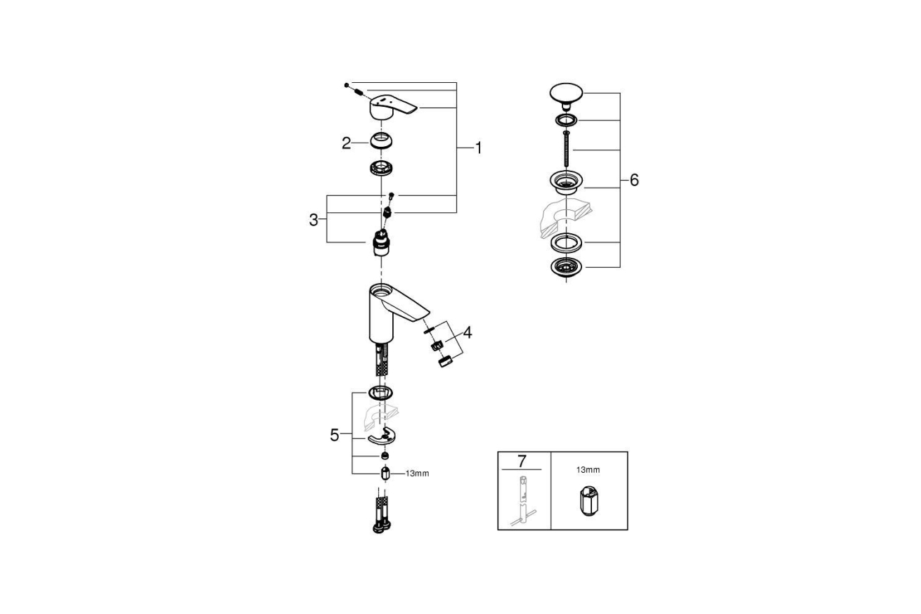 Смеситель для раковины GROHE Eurosmart, S-size, хром (23924003)