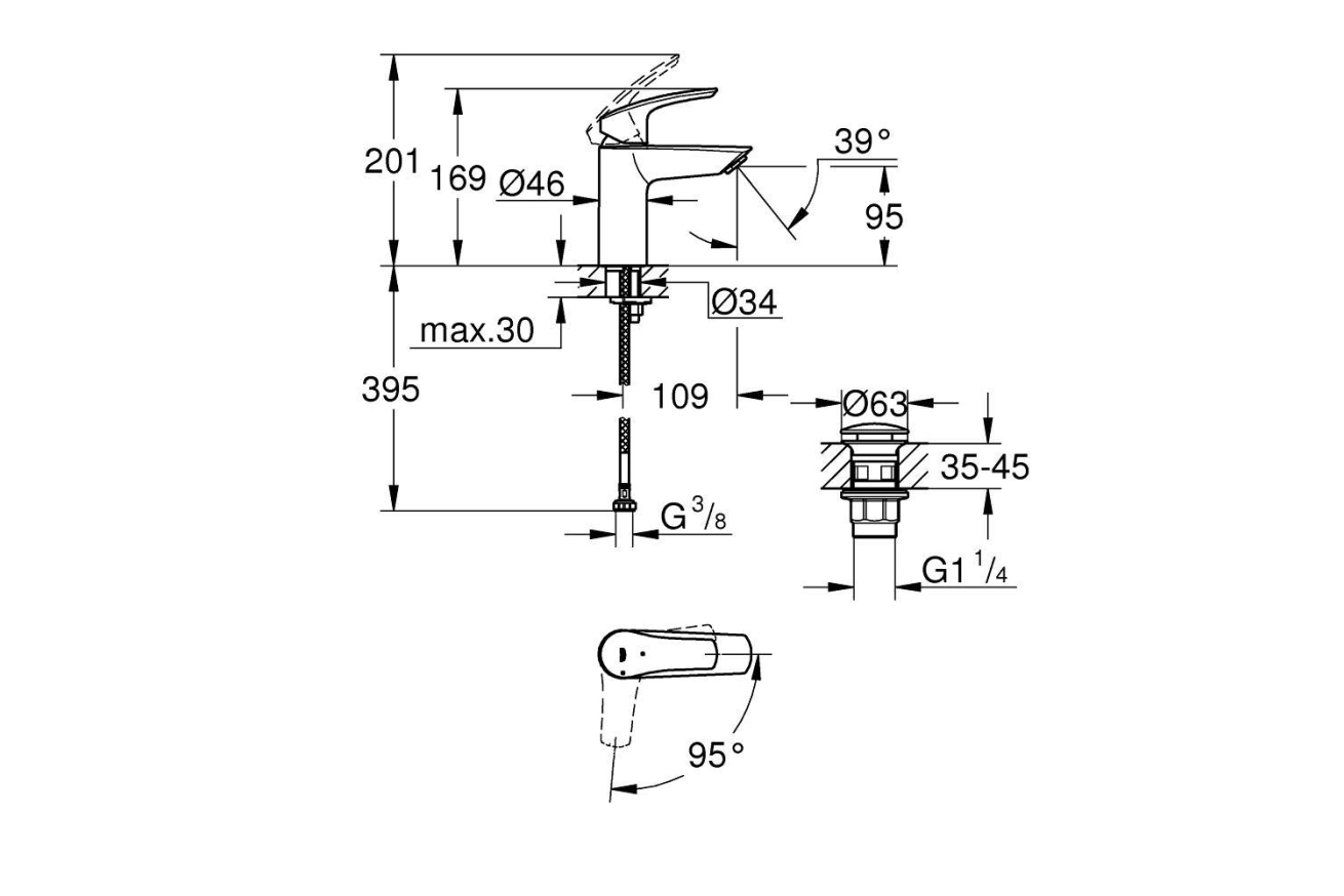 Смеситель для раковины GROHE Eurosmart, S-size, хром (23924003)