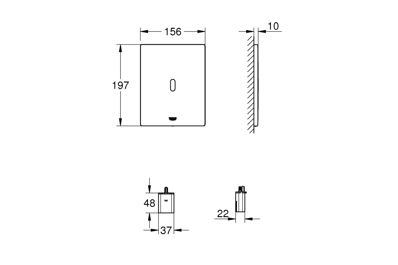Панель смыва для унитаза GROHE Tectron Bau E инфракрасная, питание от батареи 6V, фантомный черный (39882KF0)