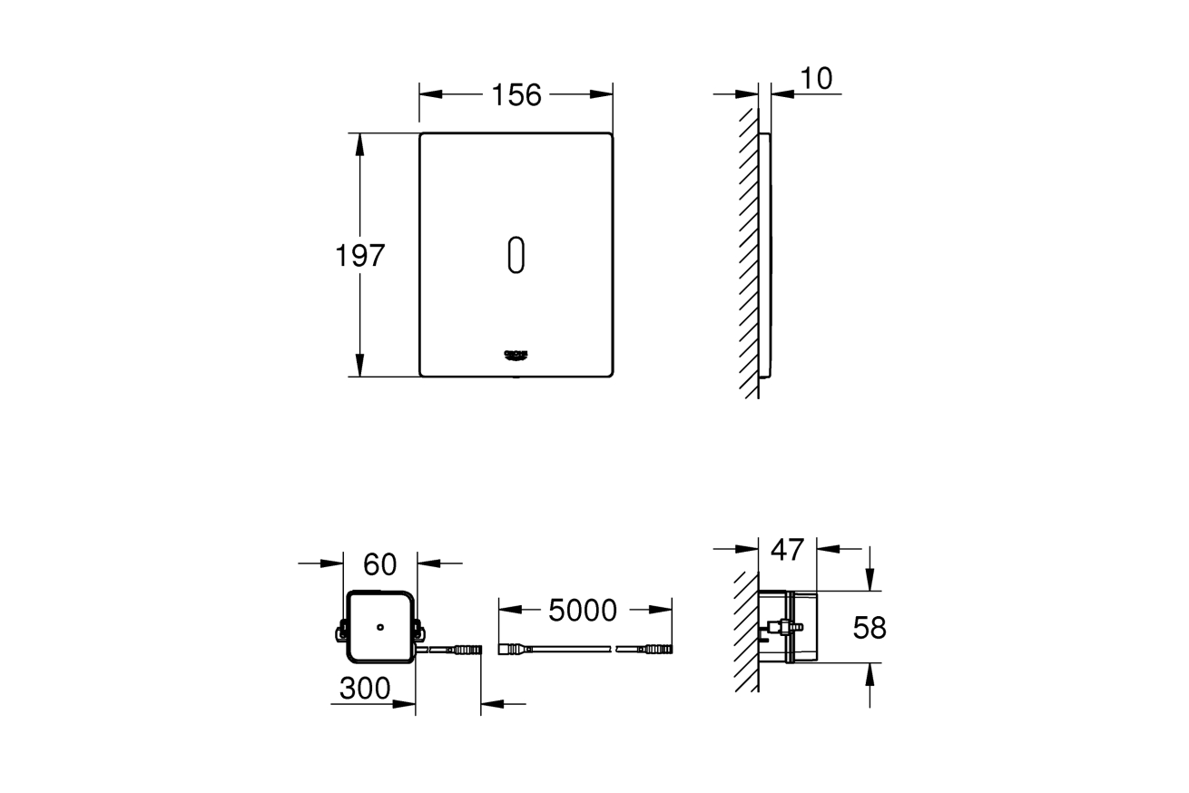 Панель смыва для унитаза GROHE Tectron Bau E инфракрасная, питание от сети 230V, хром (39881000)