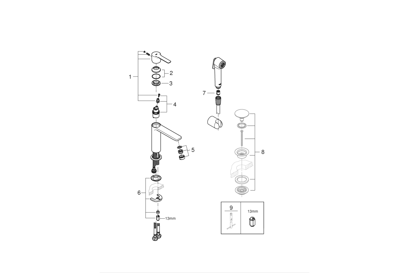 Смеситель для раковины GROHE Lineare S-size с душевым гарнитуром, хром (24190000)