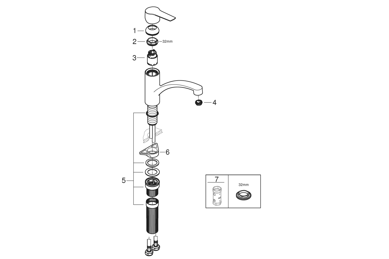 Смеситель для кухни GROHE Start с низким изливом, суперсталь (32441DC2)