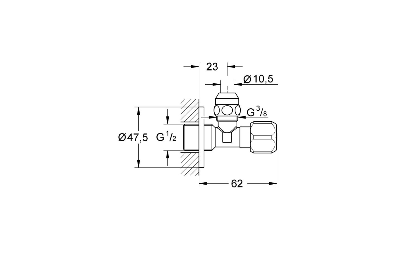 Вентиль угловой GROHE 1/2″-3/8″ для подключения смесителей, хром (2201700M)