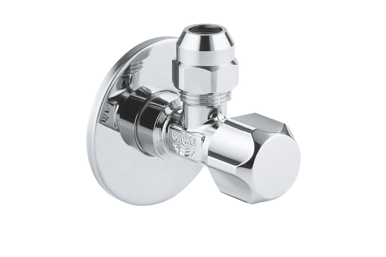 Угловой вентиль GROHE с металлической розеткой и уплотнительным кольцом, 1/2"*3/8", хром (22023000)