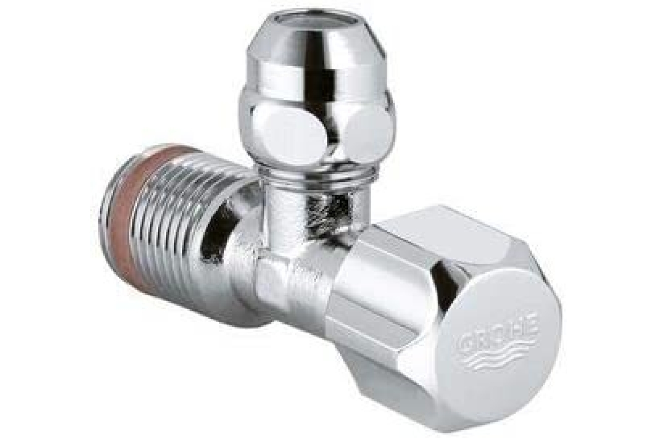 Угловой вентиль GROHE с металлической розеткой и уплотнительным кольцом, 1/2"*3/8", хром (22023000)