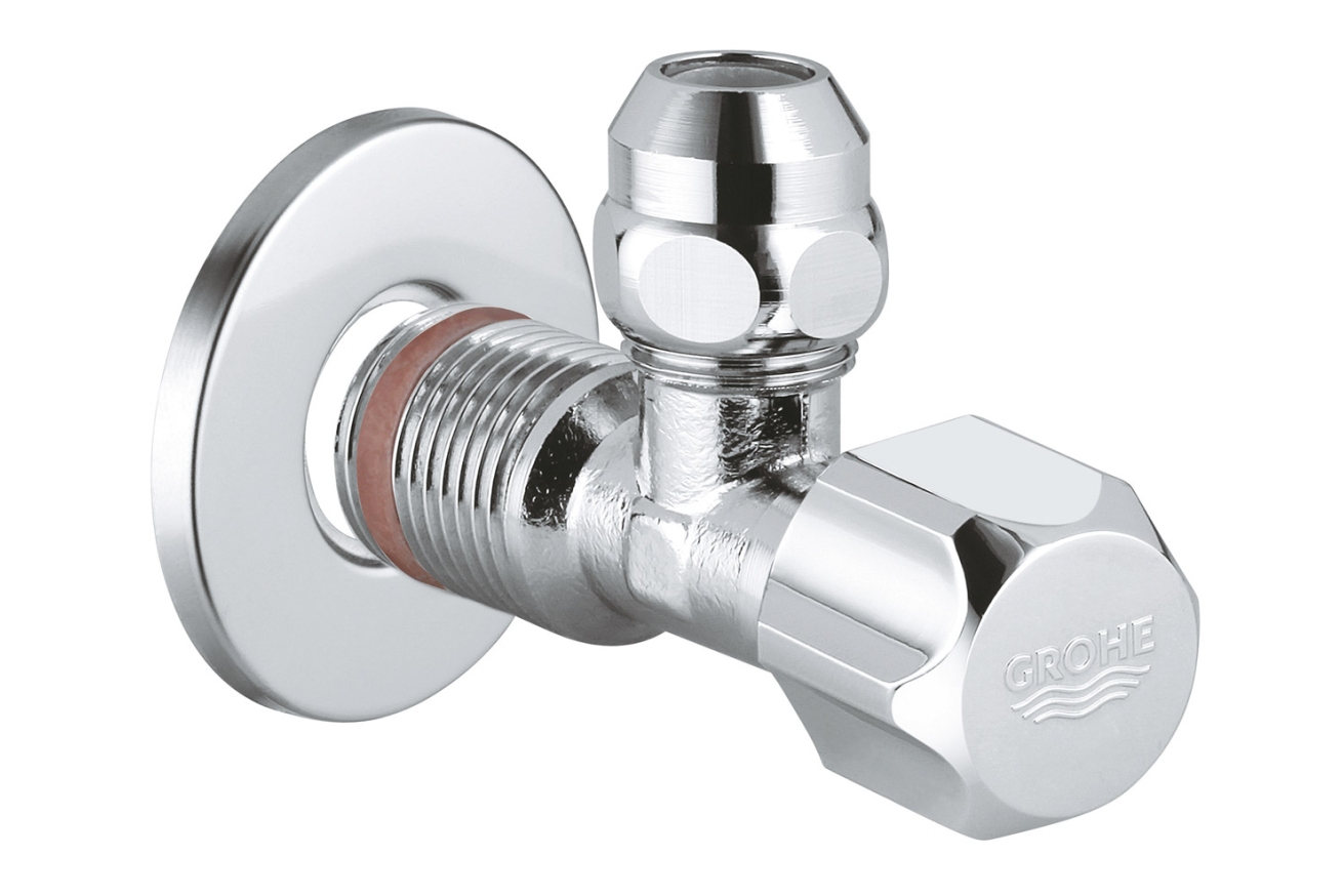 Угловой вентиль GROHE с металлической розеткой и уплотнительным кольцом, 1/2"*3/8", хром (22023000)