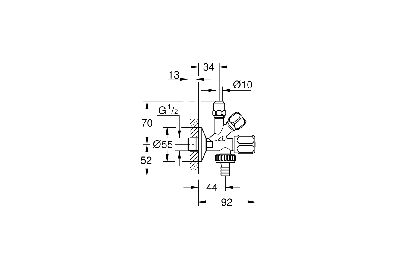 Вентиль угловой GROHE комбинированный 1/2″-3/8″ для подключения смесителей, хром (22035000)