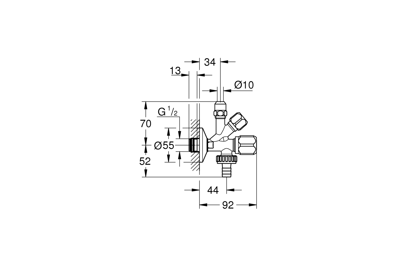 Вентиль угловой GROHE комбинированный 1/2″-3/8″ для подключения смесителей, хром (22036000)