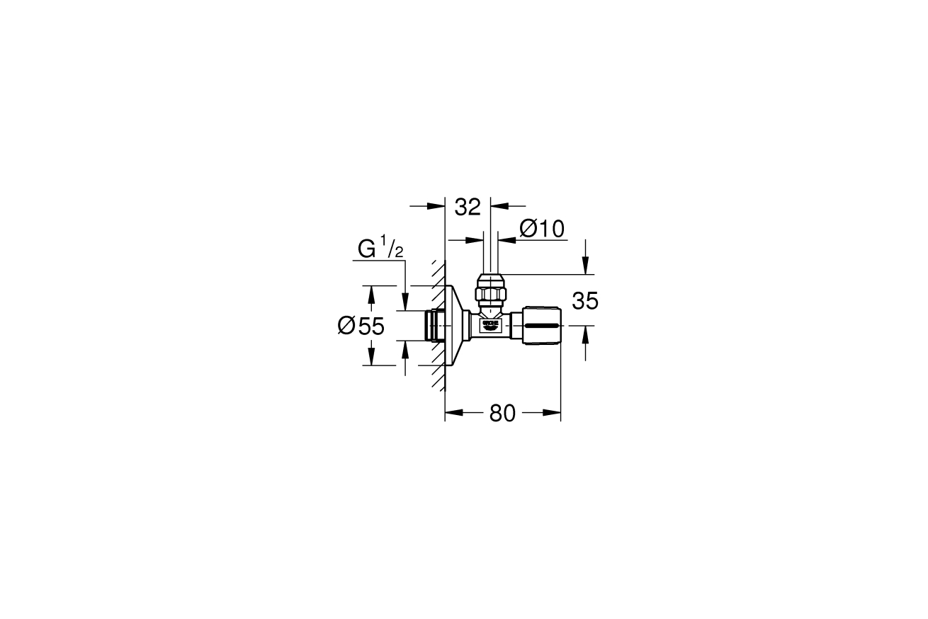 Вентиль угловой GROHE 1/2″-3/8″ для подключения смесителей, хром (22039000)