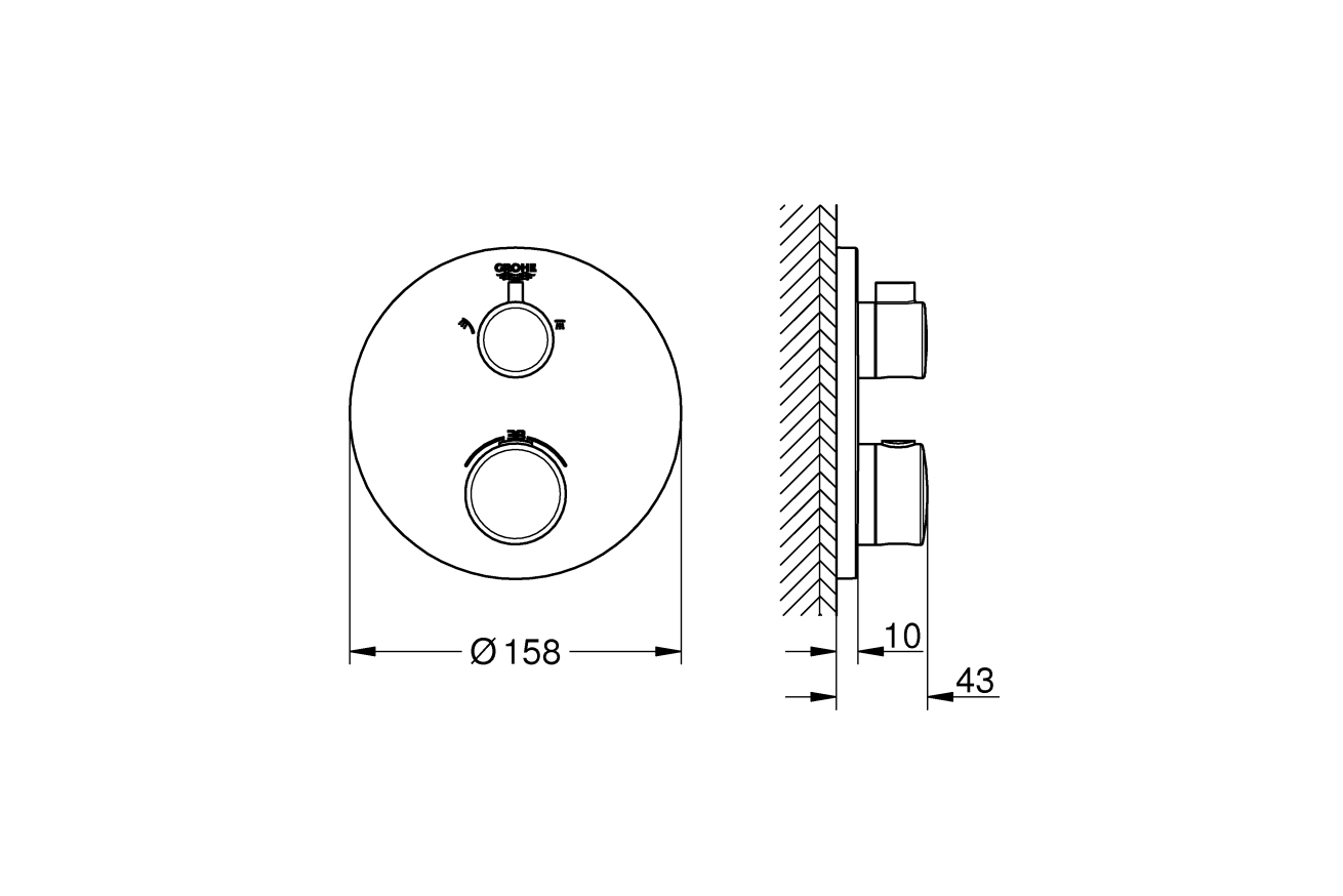 Внешняя часть термостата для душа GROHE Grohtherm на 2 потребителя, круглая, хром (24076000)