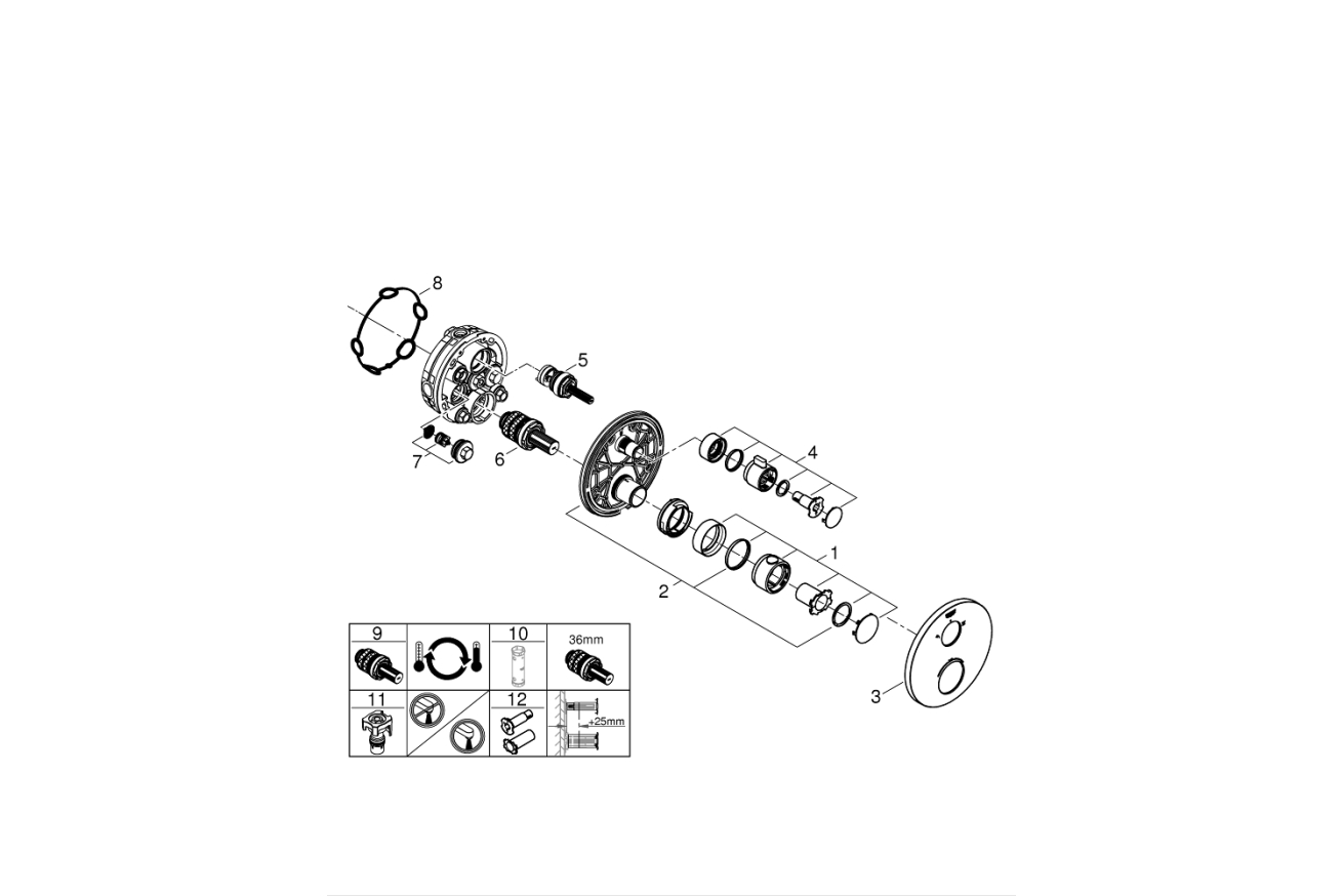 Внешняя часть термостата для душа GROHE Grohtherm на 2 потребителя, круглая, хром (24076000)