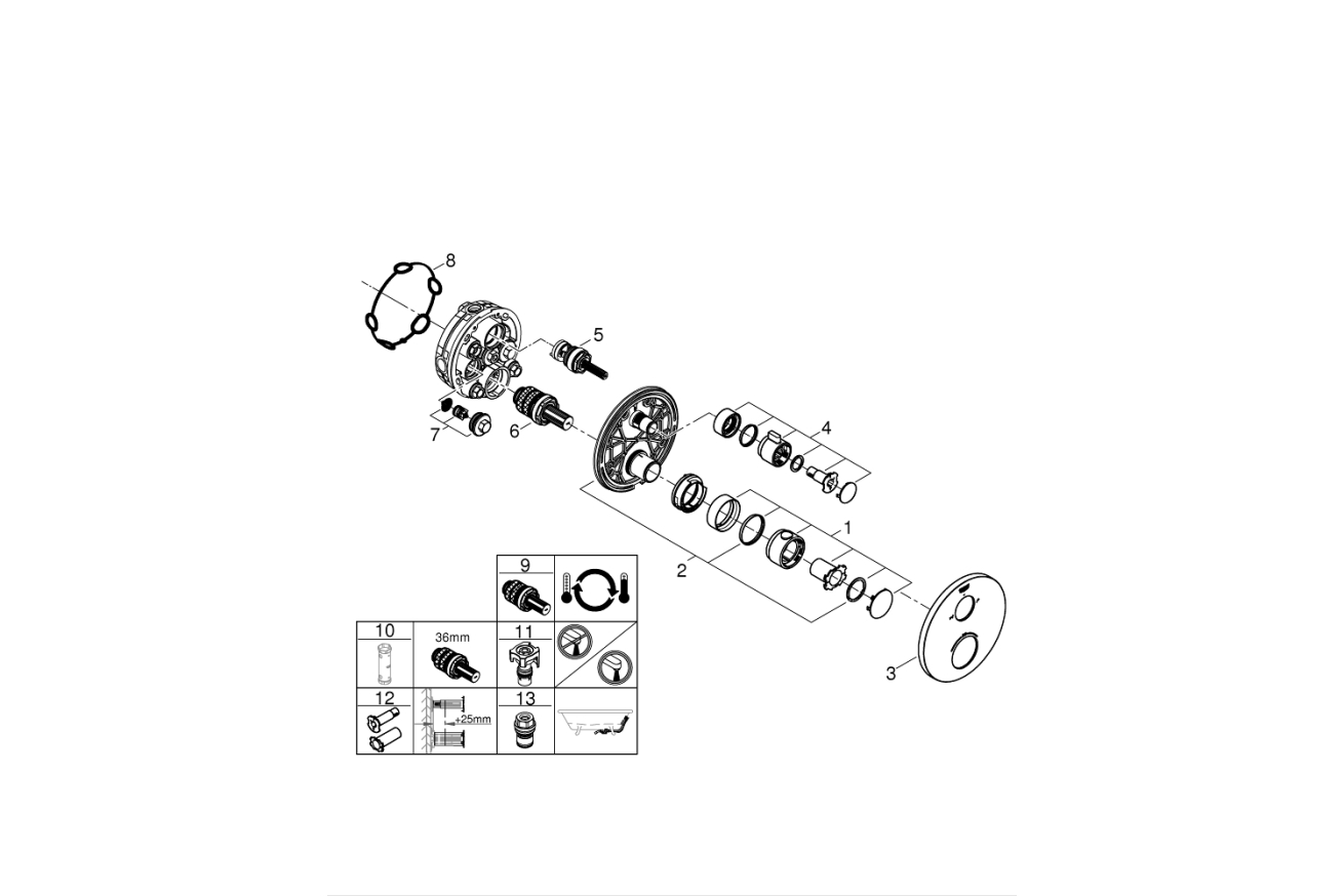 Внешняя часть термостата для ванны GROHE Grohtherm на 2 потребителя, хром (24077000)
