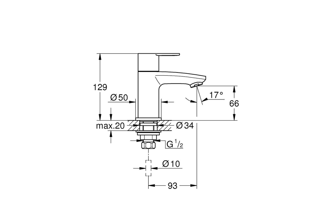 Вентиль для раковины GROHE Eurostyle Cosmopolitan, без функции смешивания, хром (23039002/U) (УЦЕНКА - Царапины на корпусе)