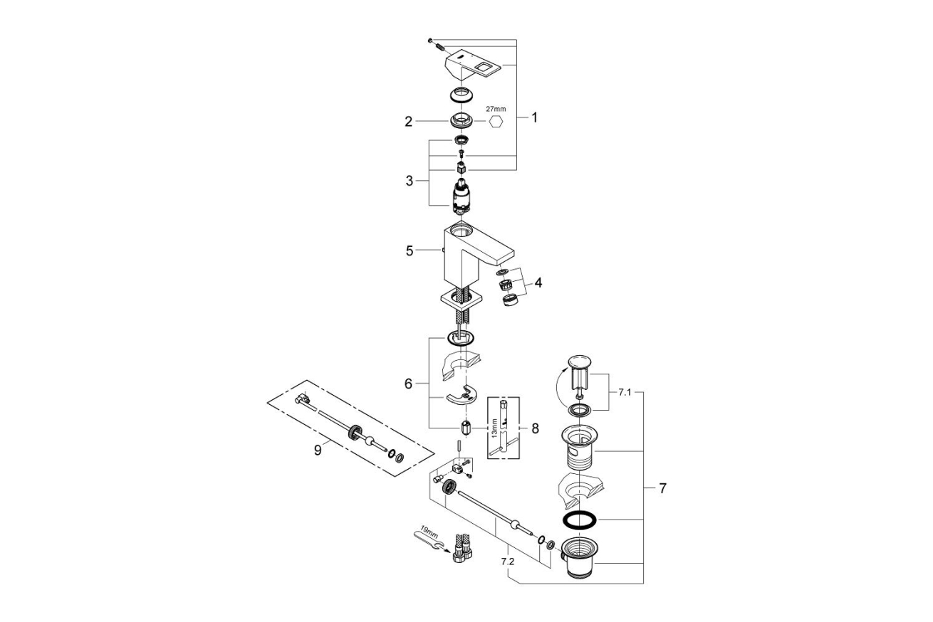 Смеситель для раковины GROHE Eurocube, хром (23127000)