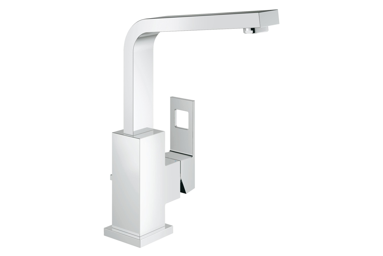 Смеситель для раковины GROHE Eurocube с донным клапаном и высоким изливом, хром (23135000)