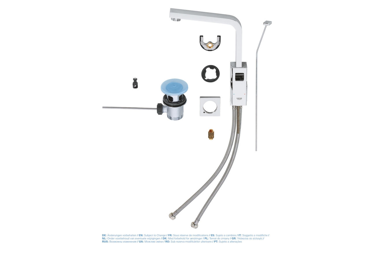 Смеситель для раковины GROHE Eurocube с донным клапаном и высоким изливом, хром (23135000)