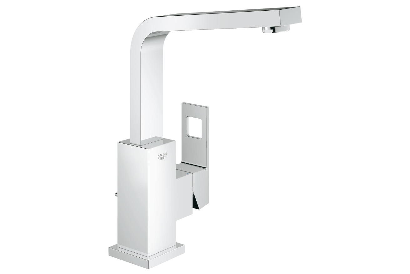 Смеситель для раковины GROHE Eurocube с донным клапаном, высоким изливом и ограничением расхода воды, хром (2313500E)