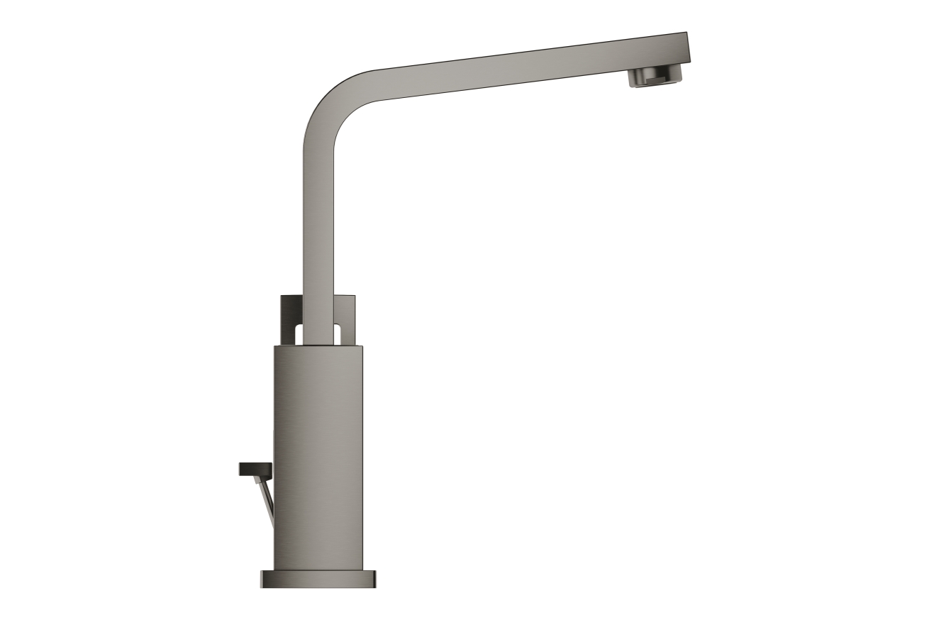 Смеситель для раковины GROHE Eurocube с донным клапаном и высоким изливом, темный графит матовый (23135AL0)