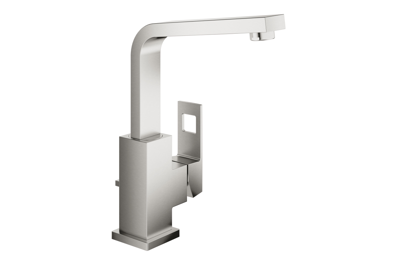 Смеситель для раковины GROHE Eurocube с донным клапаном и высоким изливом, суперсталь (23135DC0)
