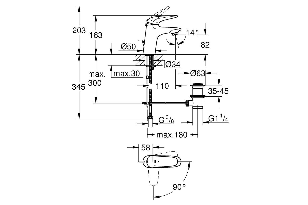 Смеситель для раковины GROHE Eurostyle, S-size, хром (23709003)