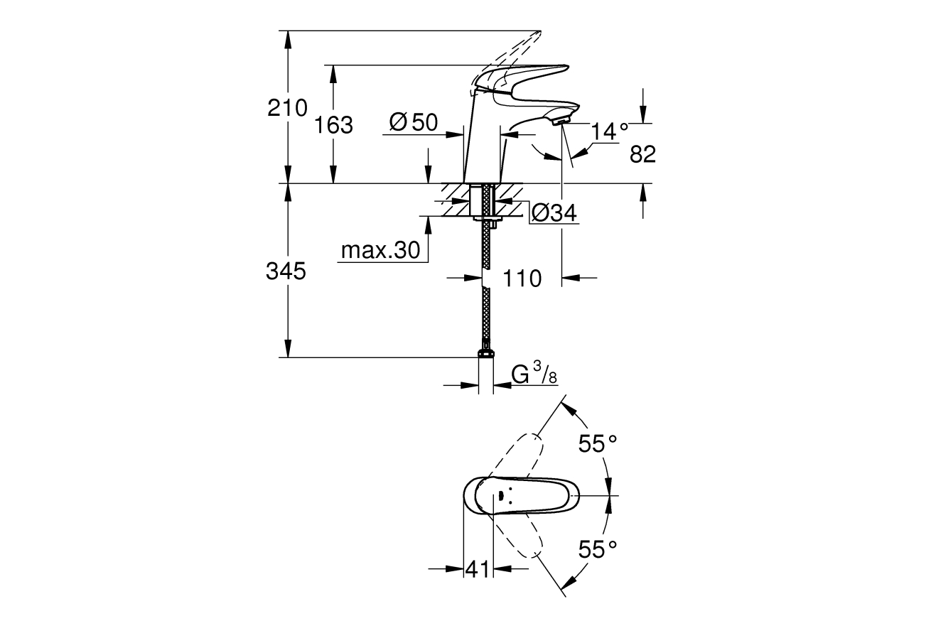 Смеситель для раковины GROHE Eurostyle, S-size, хром (23715003)