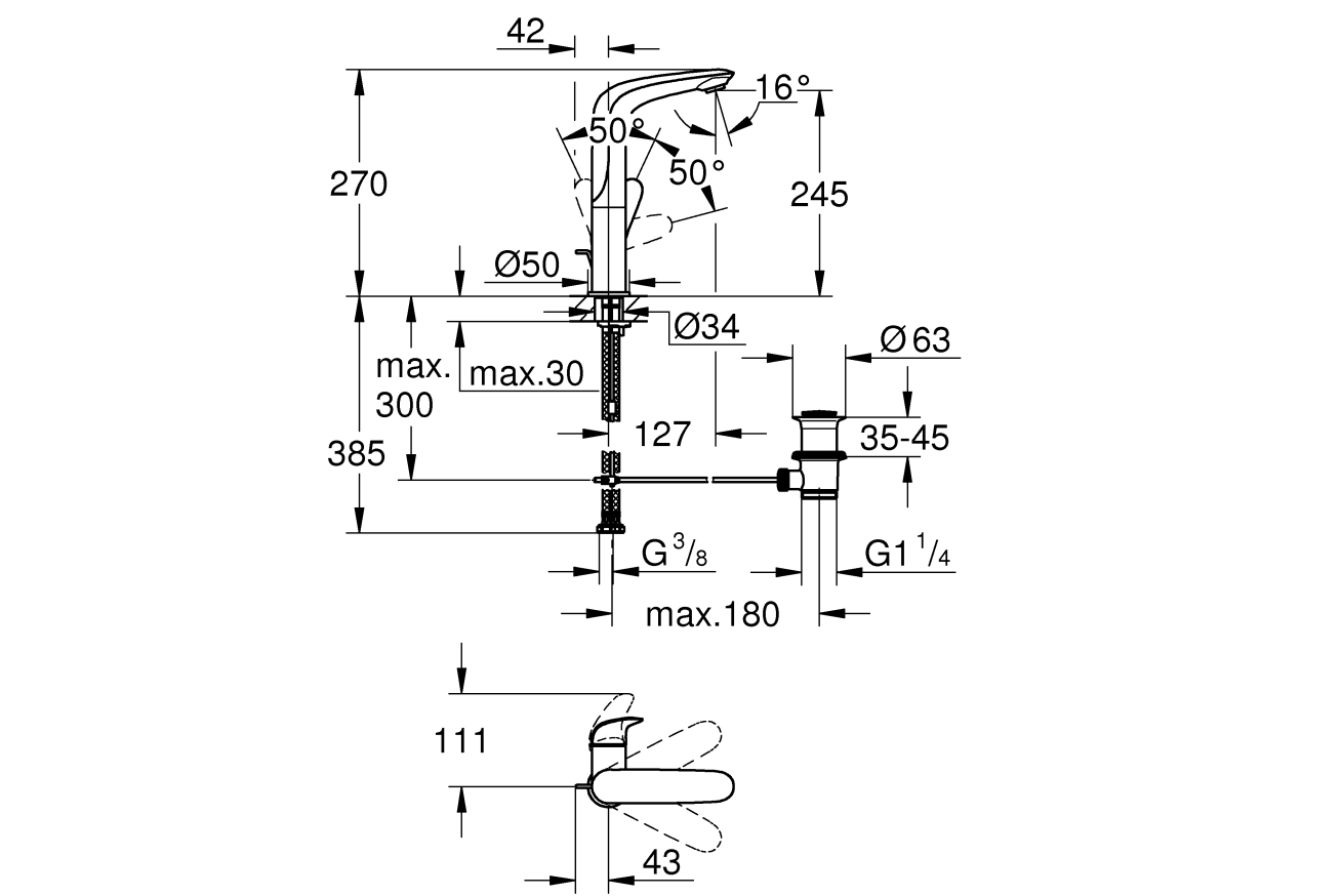 Смеситель для раковины GROHE Eurostyle, L-size, хром (23718003)