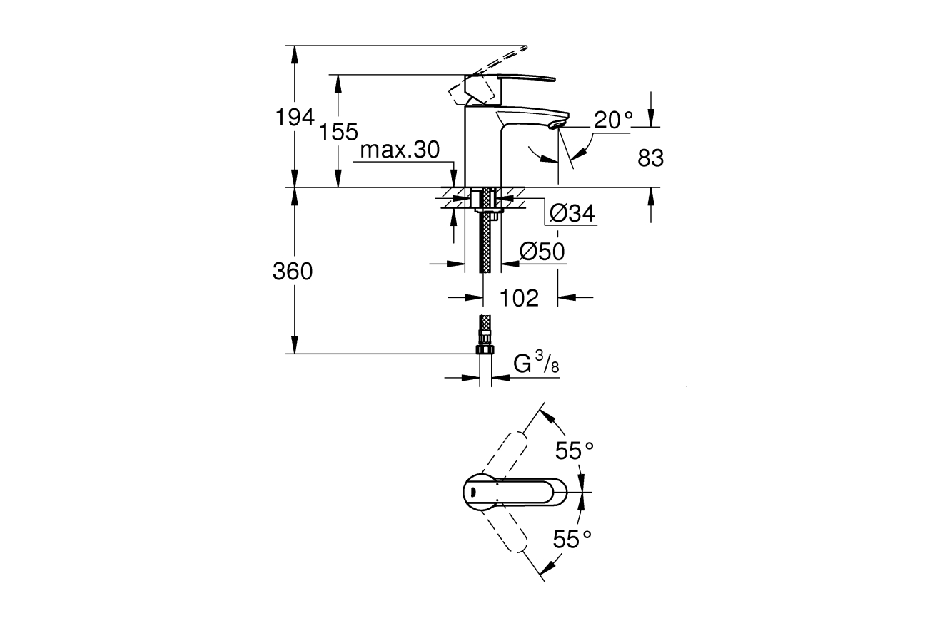 Смеситель для раковины GROHE Wave Cosmopolitan, гладкий корпус, хром (23225000)