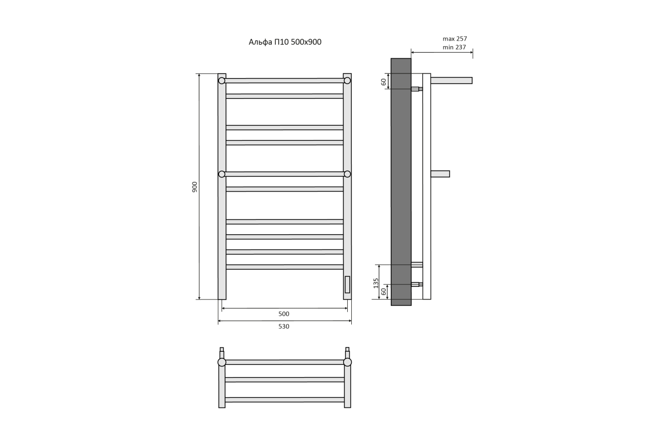 Полотенцесушитель электрический Aquatek Альфа П10 500x900, черный муар AQ EL RRP1090BL