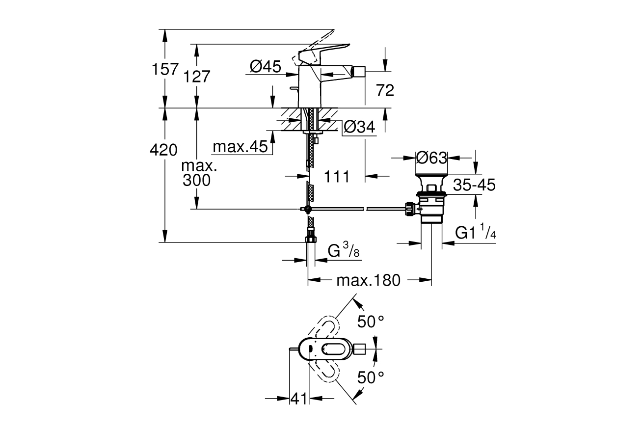 Смеситель для биде GROHE Start Loop с донным клапаном, хром (23352000)