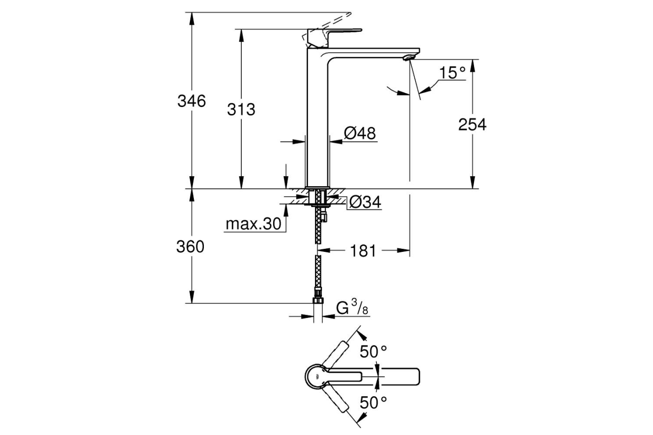 Смеситель для раковины GROHE Lineare, XL-Size, суперсталь (23405DC1)