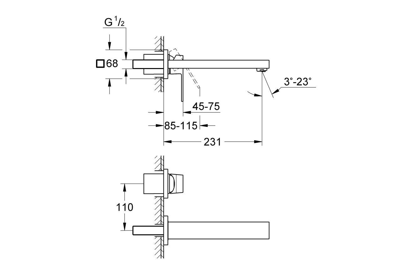 Внешняя часть смесителя для раковины GROHE Eurocube на 2 отверстия, M-Size, суперсталь (23447DC0)