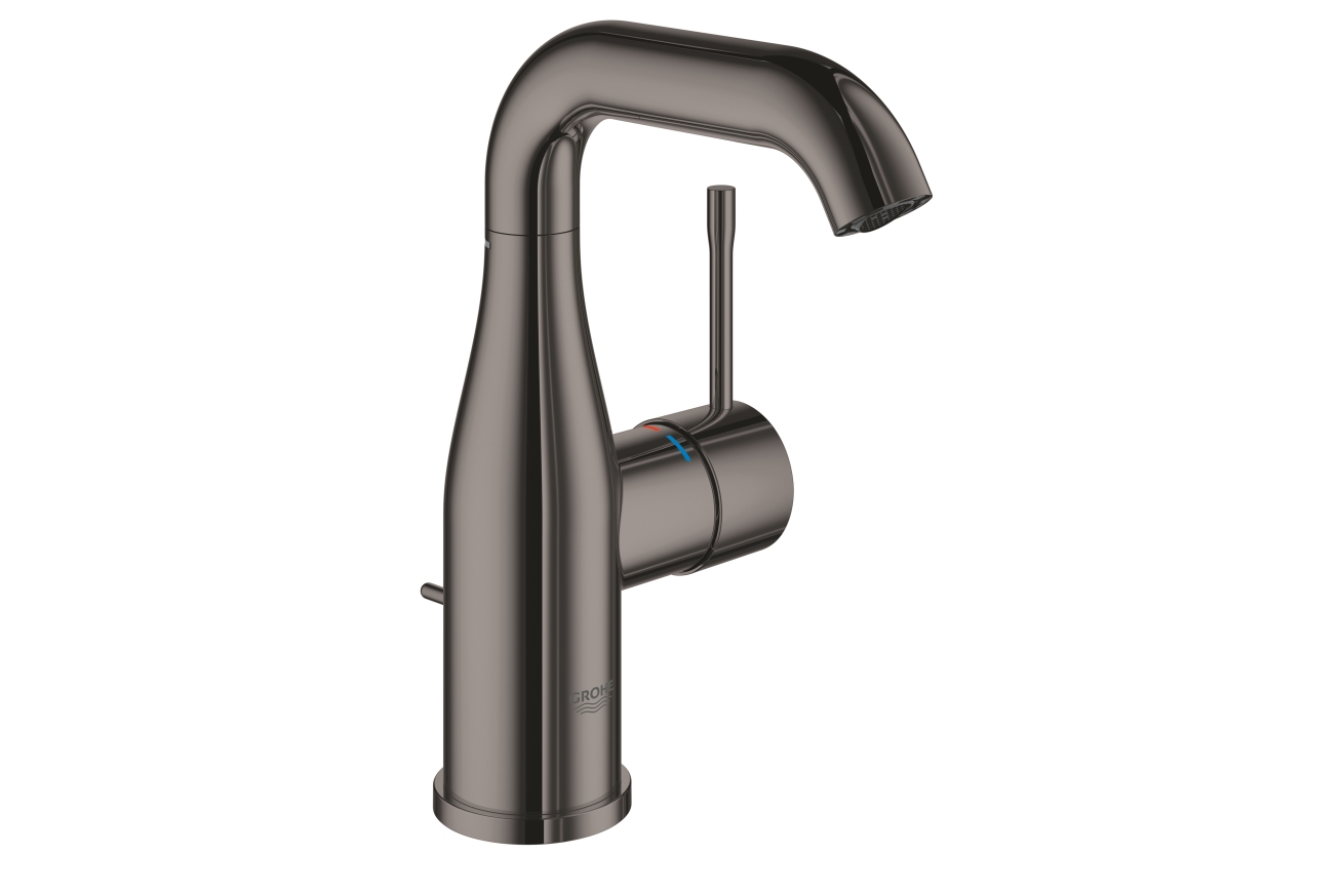 Смеситель для раковины GROHE Essence с донным клапаном и средним изливом, темный графит глянец (23462A01)