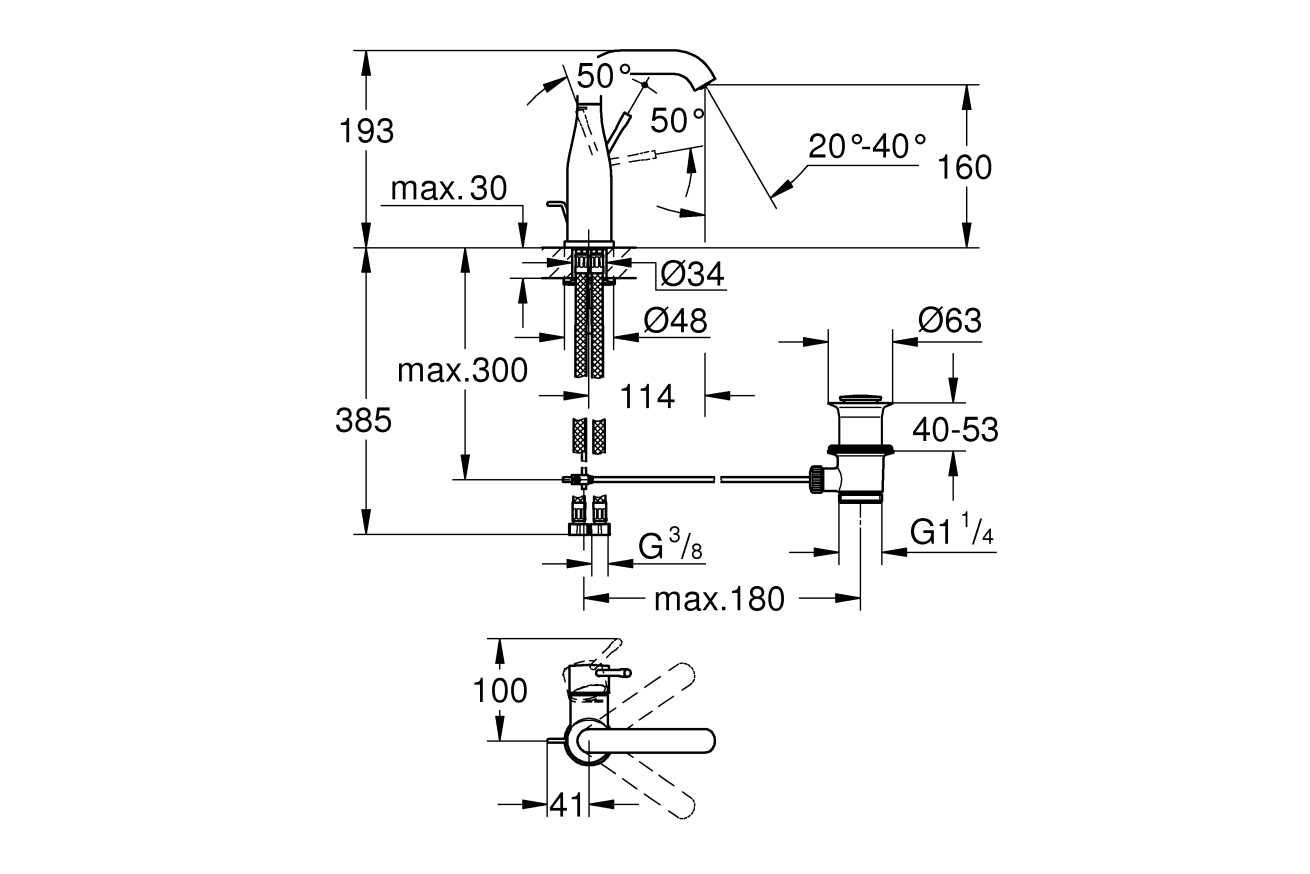 Смеситель для раковины GROHE Essence, холодный рассвет глянец (23462GL1)