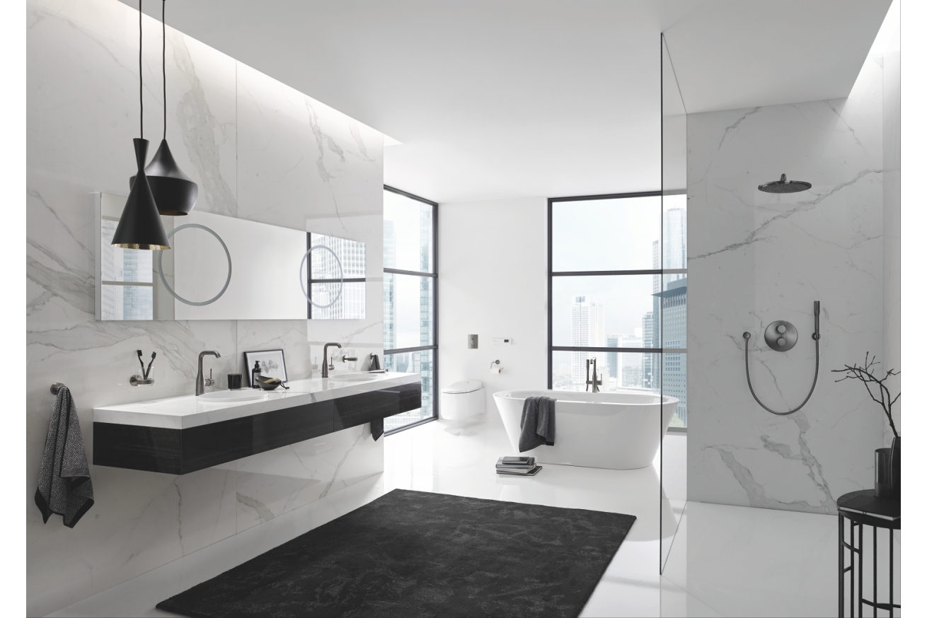 Внешняя часть смесителя для ванны GROHE Essence напольного монтажа, темный графит матовый (23491AL1)