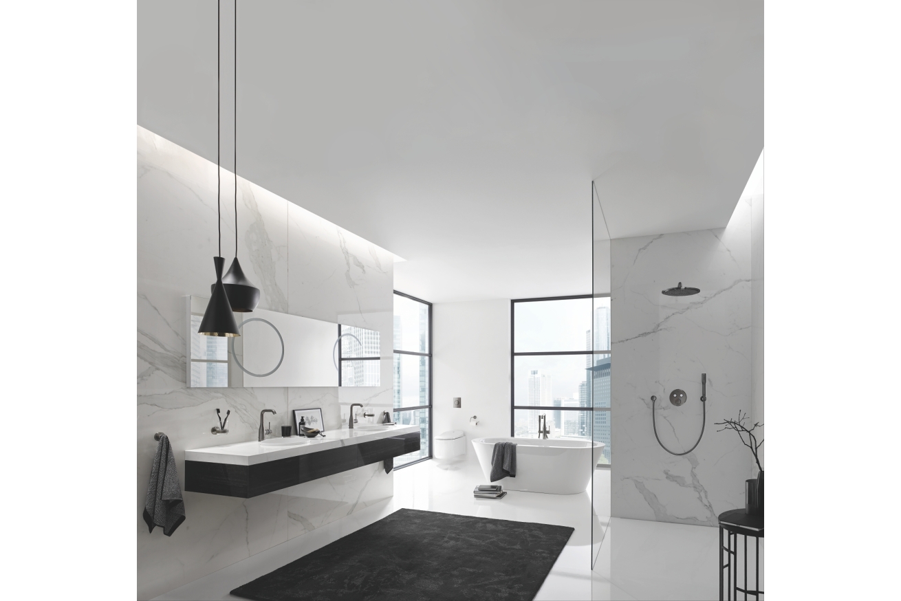 Внешняя часть смесителя для ванны GROHE Essence напольного монтажа, темный графит матовый (23491AL1)