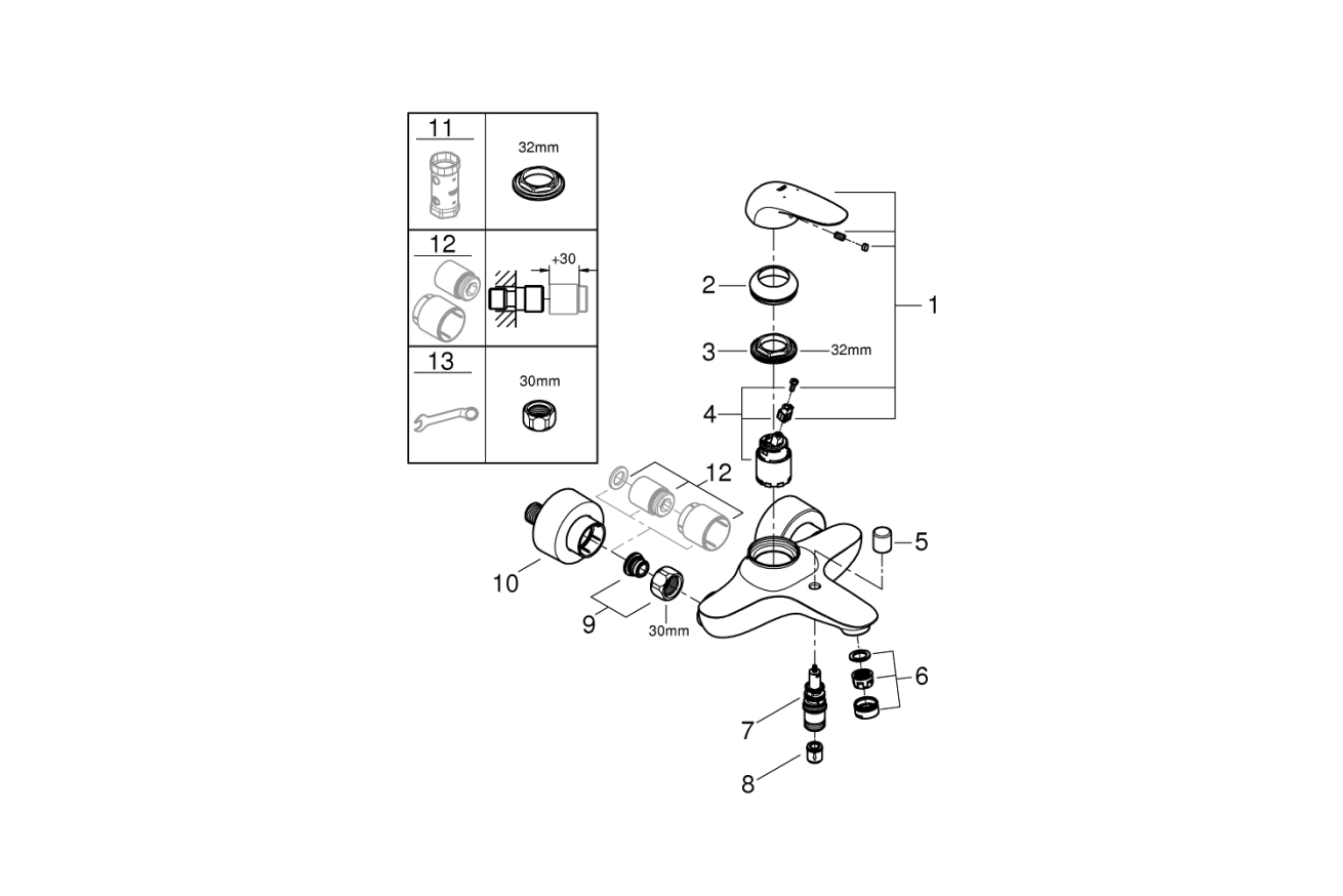 Смеситель для ванны GROHE Eurostyle, хром (23726003/U) (УЦЕНКА - Царапины на корпусе)