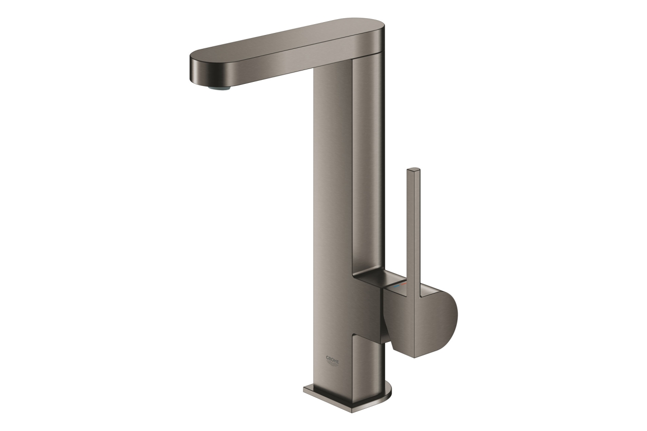 Смеситель для раковины GROHE Plus с донным клапаном и вытяжным изливом, темный графит матовый (23843AL3)