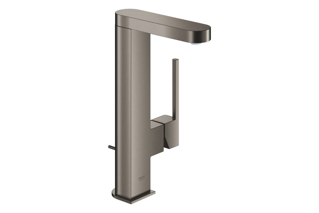 Смеситель для раковины GROHE Plus с донным клапаном и вытяжным изливом, темный графит матовый (23843AL3)