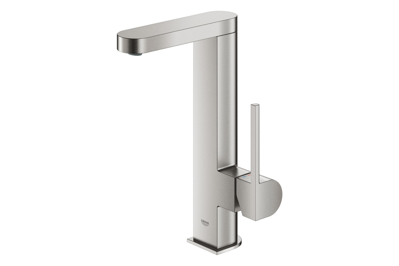 Смеситель для раковины GROHE Plus с донным клапаном и вытяжным изливом, суперсталь (23843DC3)