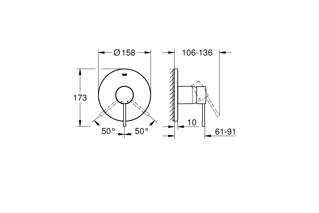 Внешняя часть смесителя для душа GROHE Essence, темный графит глянец (24057A01)