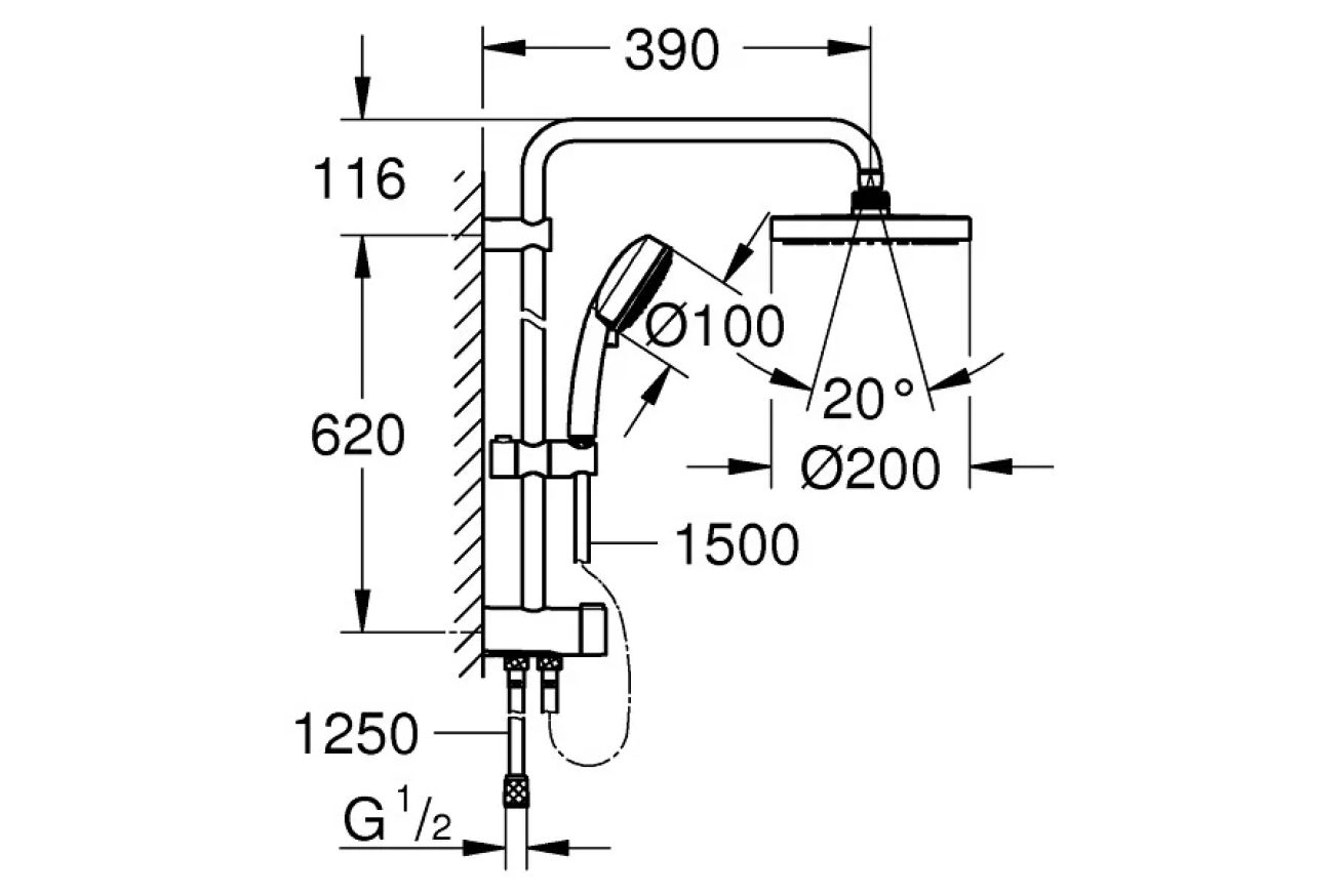 Душевая система GROHE New Tempesta Cosmopolitan 200 с переключателем потоков, хром (27394002)