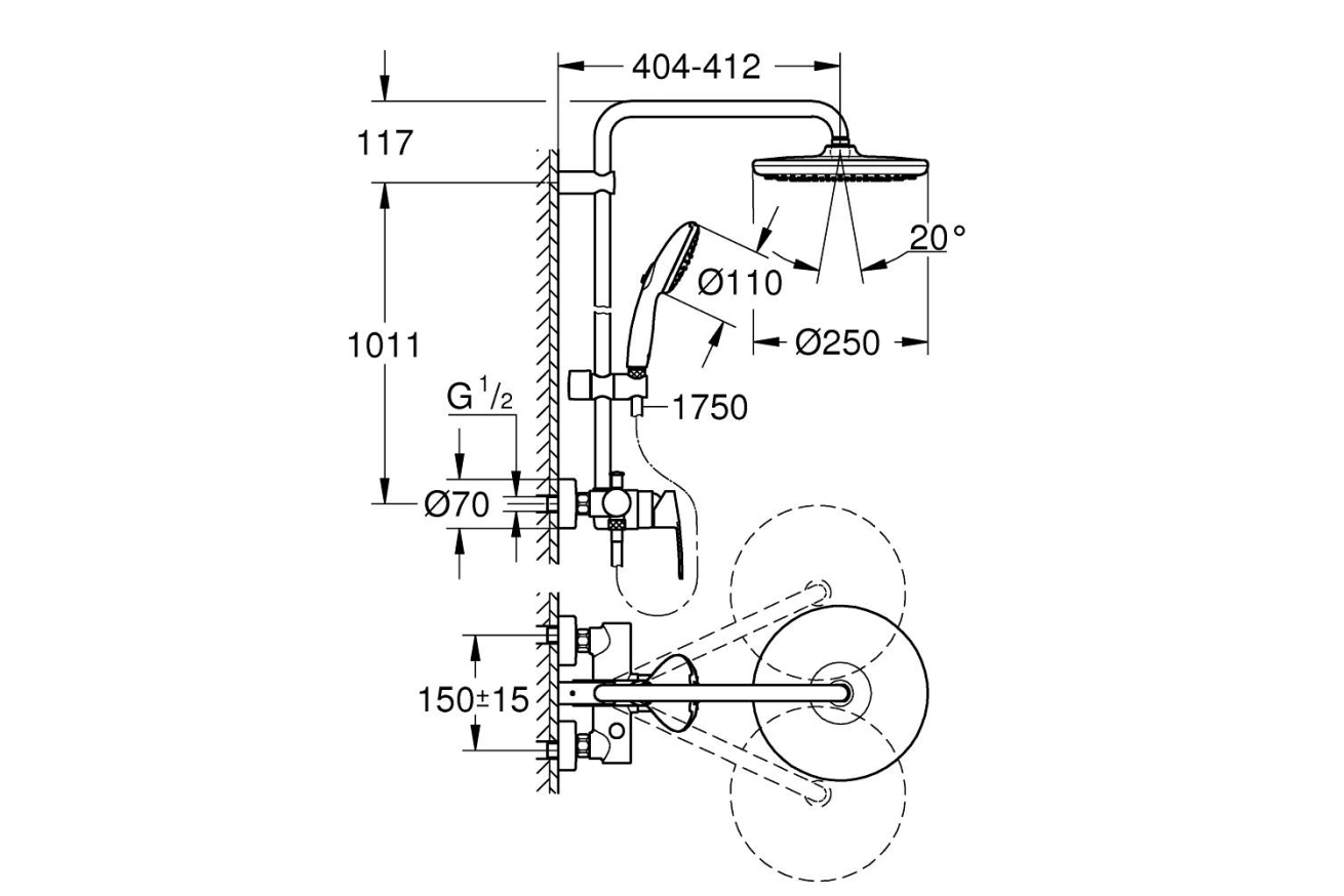 Душевая система GROHE Tempesta System 250 со смесителем для душа, хром (26673001)