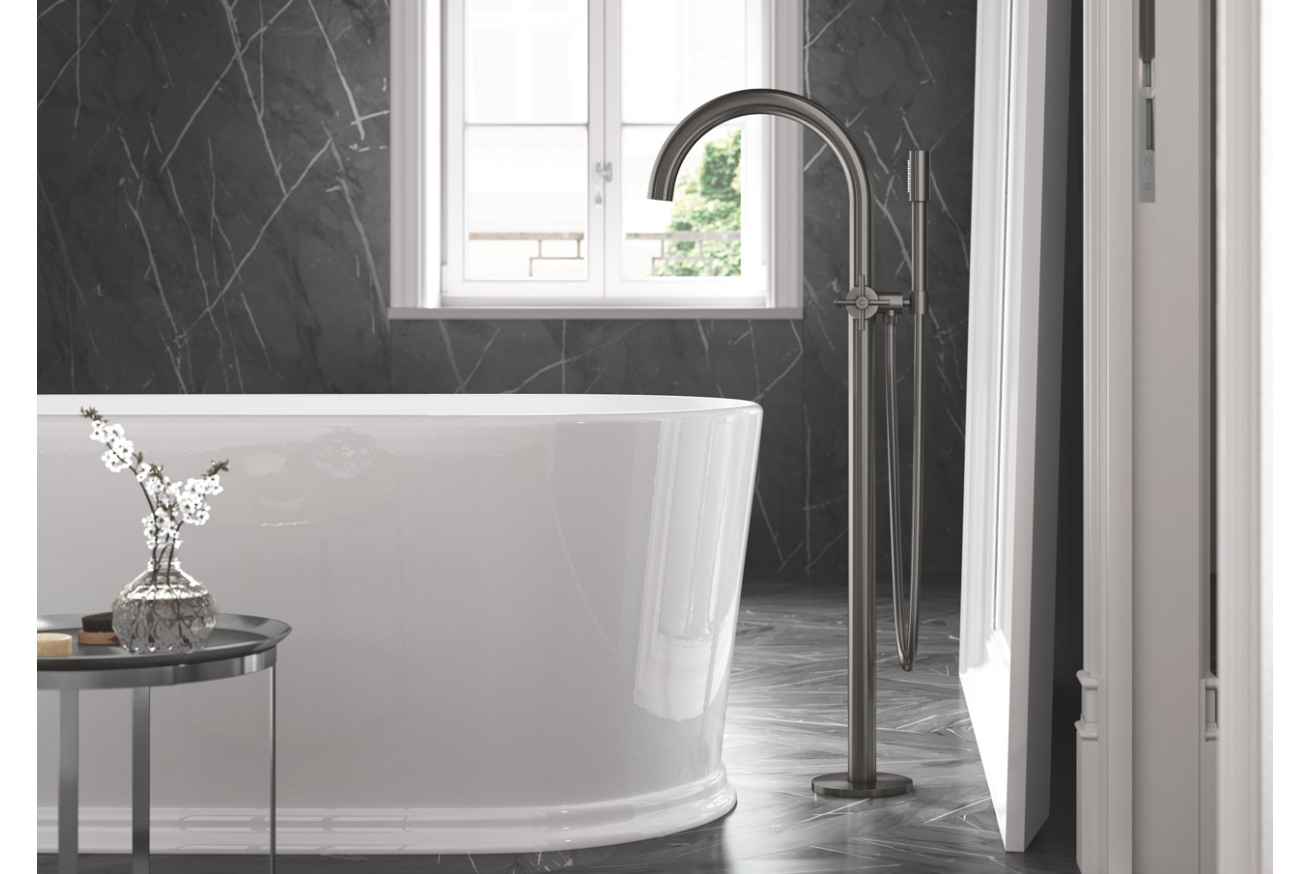Внешняя часть смесителя для ванны GROHE Atrio напольного монтажа, двухвентильный, темный графит матовый (25044AL3)